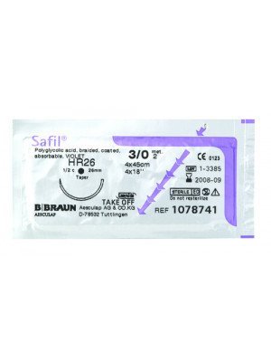 Tresse Safil® résorbable - Safil violet 2/0, L 70 cm HS26.